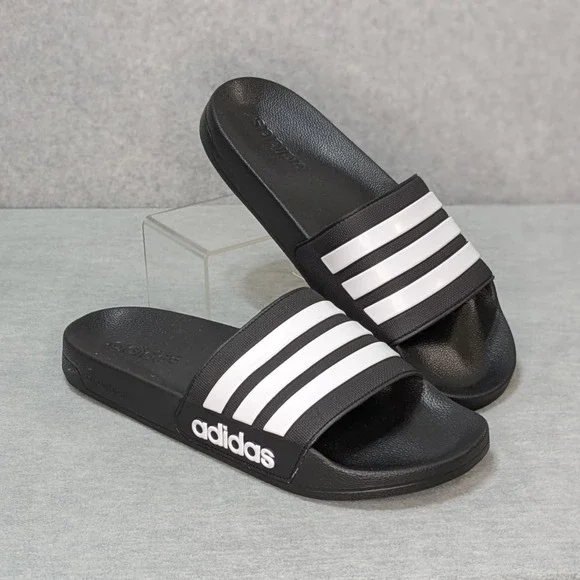 NWOT Adidas Adilette Shower Slip On Sandals Slides Core Black White Mens 11 - Picture 5 of 9